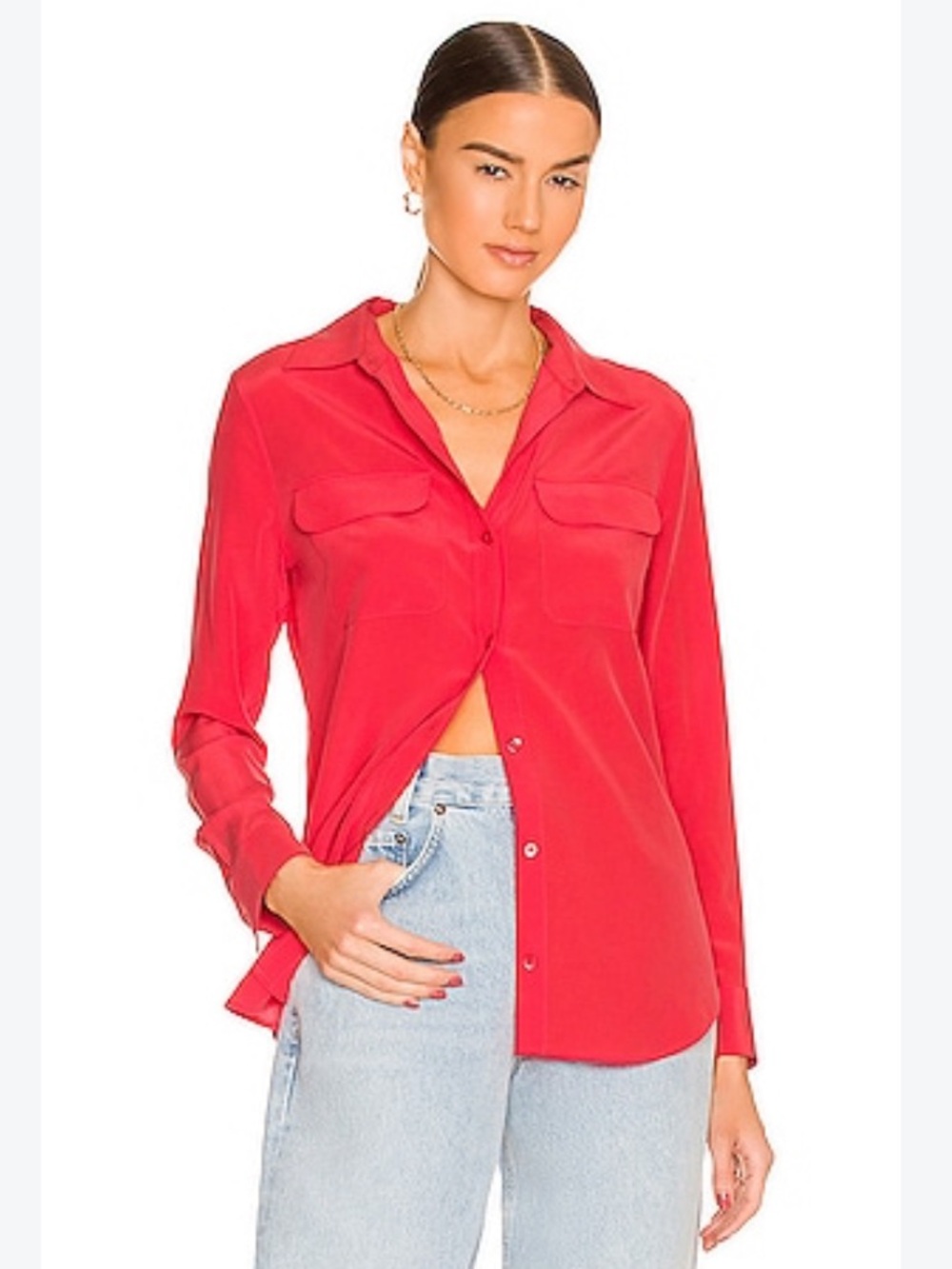 Equipment Bright Coral Button-Down Silk Blouse